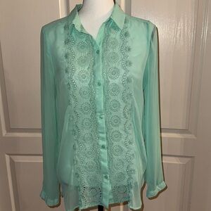 LAUREN CONRAD - Green Floral Blouse - Size Small